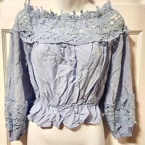 WOMEN'S Lace Trim Off Shoulder Peplum Top Medium